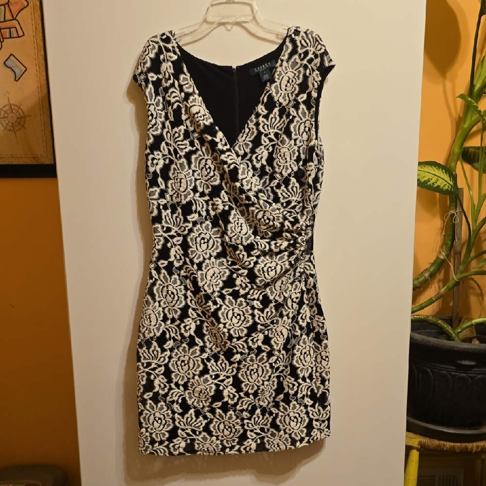 Lauren Ralph Lauren Black and White Asymmetrical Sheath Dress